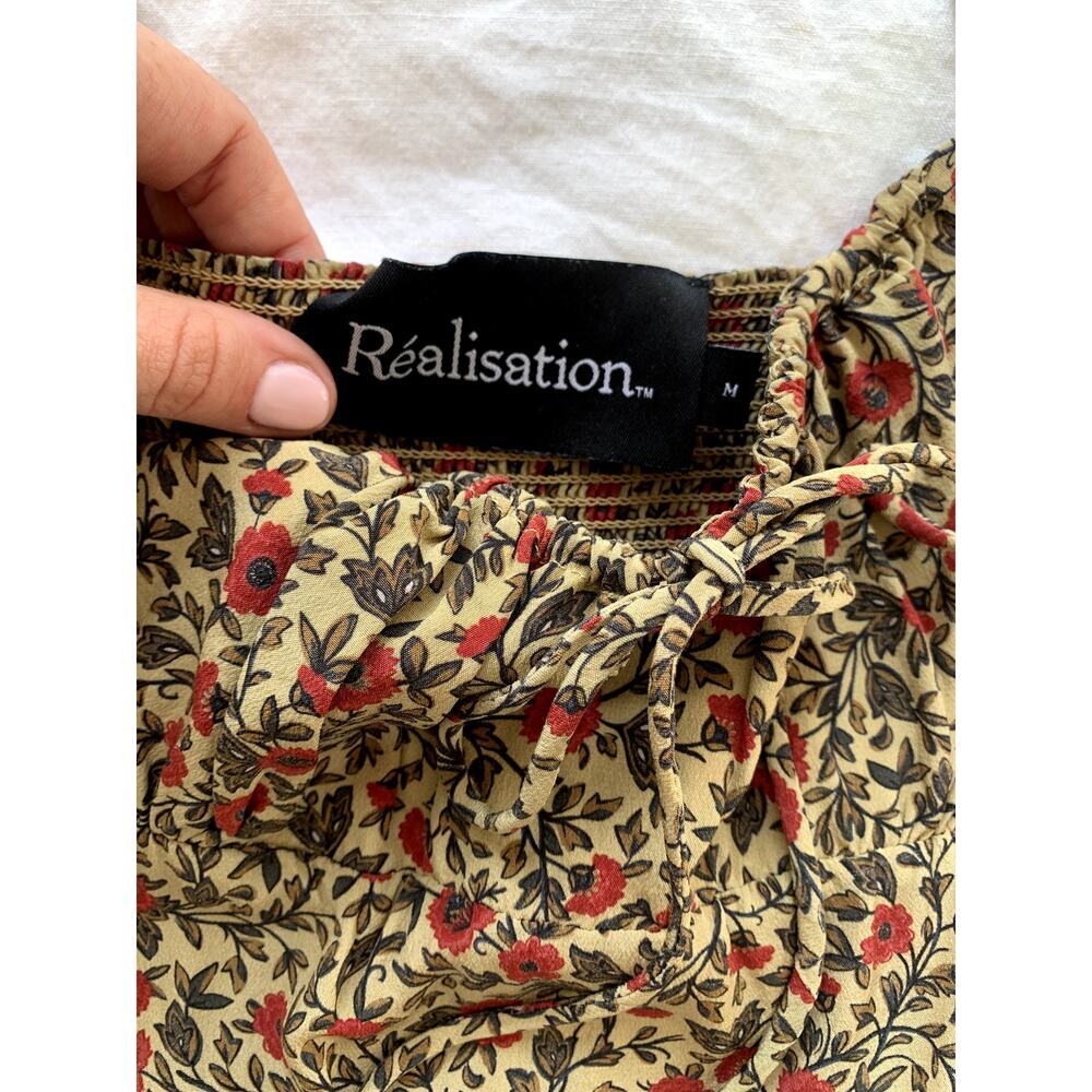 Realisation Alba Silk Floral Spaghetti Strap Midi Slip Dress Dahlia Tan - Picture 9 of 13